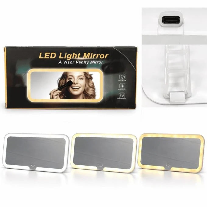 LED Car Rearview Mirror with Touch Screen Light – Anti-Glare Vanity Mirror for Car