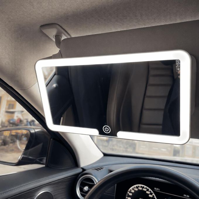 LED Car Rearview Mirror with Touch Screen Light – Anti-Glare Vanity Mirror for Car
