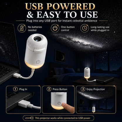 2-in-1 Galaxy Projector Night Light, USB Starry Sky Lamp with 6 Projection Slides & Flexible Neck for Bedroom Decor