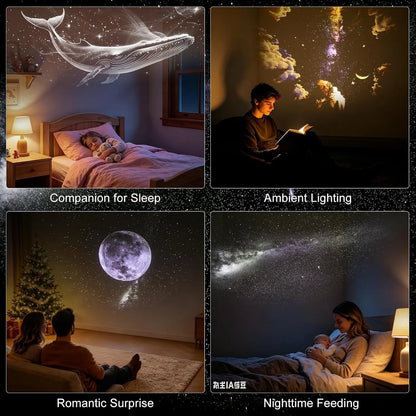 2-in-1 Galaxy Projector Night Light, USB Starry Sky Lamp with 6 Projection Slides & Flexible Neck for Bedroom Decor