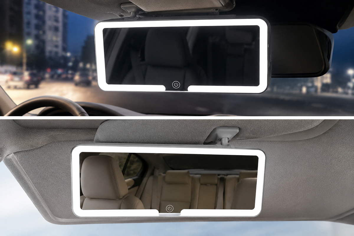LED Car Rearview Mirror with Touch Screen Light – Anti-Glare Vanity Mirror for Car