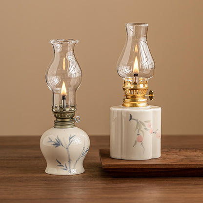 Vintage Ceramic Tabletop Oil Lamp