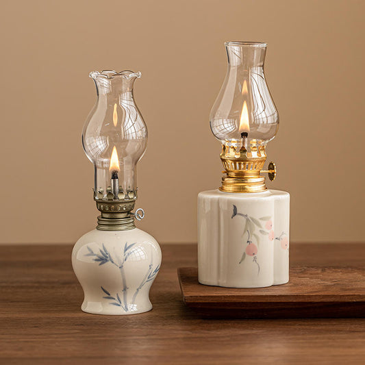 Vintage Ceramic Tabletop Oil Lamp
